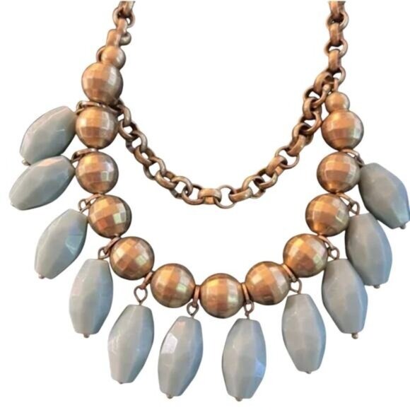 Lia Sophia Necklace Matte Gold Tone with Blue Accent Beads New with Tags - Picture 3 of 6